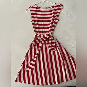 Cute red/white striped cotton dress with tie belt.